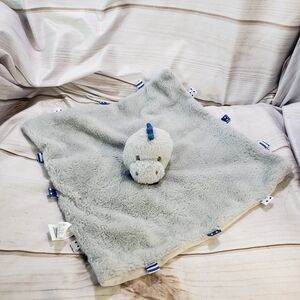 Kellytoy Baby Gray Blue Dinosaur Plush Lovey Mini Security Blanket Rattle Ribbon